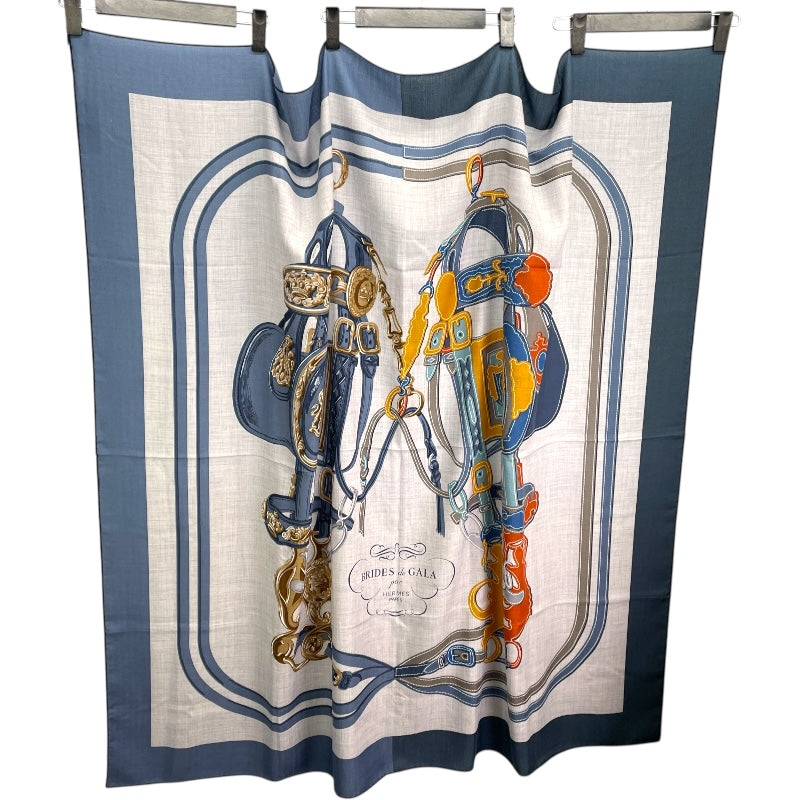 エルメス HERMES カレジュアン140 ネイビー カシミヤ/シルク レディース スカーフ