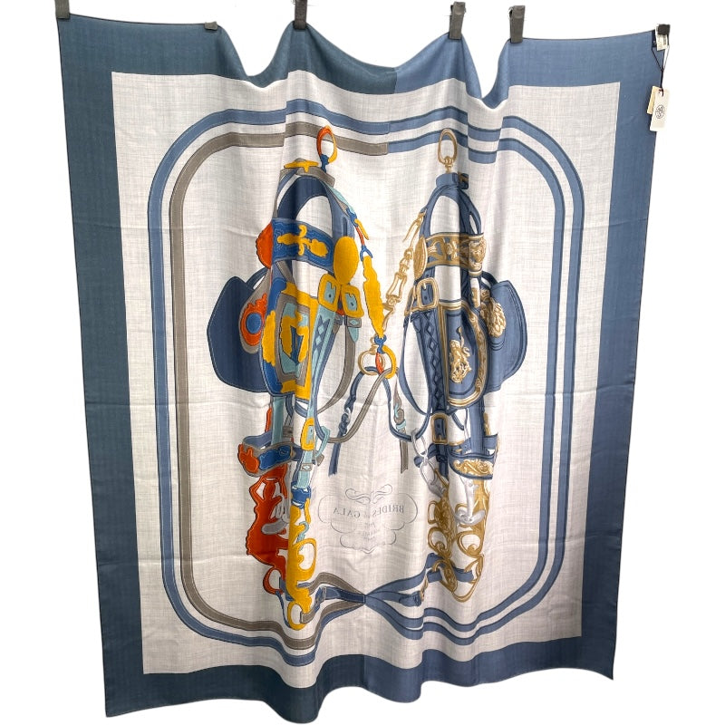 エルメス HERMES カレジュアン140 ネイビー カシミヤ/シルク レディース スカーフ