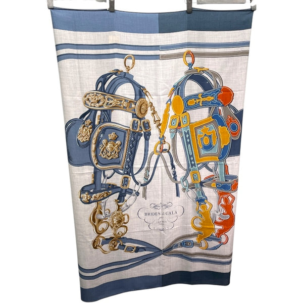 エルメス HERMES カレジュアン140 ネイビー カシミヤ/シルク レディース スカーフ