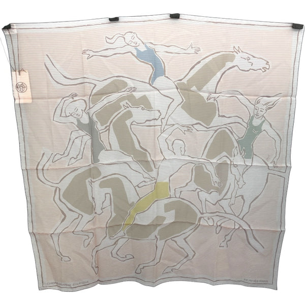 エルメス HERMES カレ70 シルクシフォン ベージュローズ/イエロー/ブルー シルク レディース スカーフ