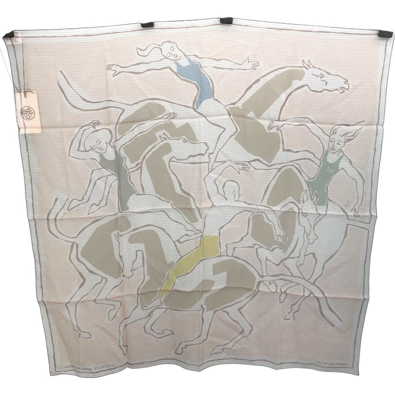 エルメス HERMES カレ70 シルクシフォン ベージュローズ/イエロー/ブルー シルク レディース スカーフ