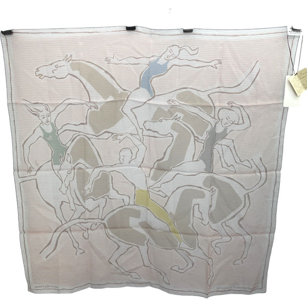エルメス HERMES カレ70 シルクシフォン ベージュローズ/イエロー/ブルー シルク レディース スカーフ