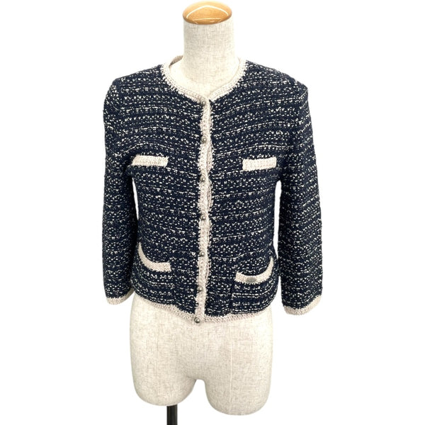 フォクシー FOXEY ニットツイードジャケット 35907 ブルー ナイロン レディース ノーカラージャケット