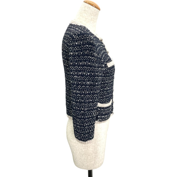 フォクシー FOXEY ニットツイードジャケット 35907 ブルー ナイロン レディース ノーカラージャケット