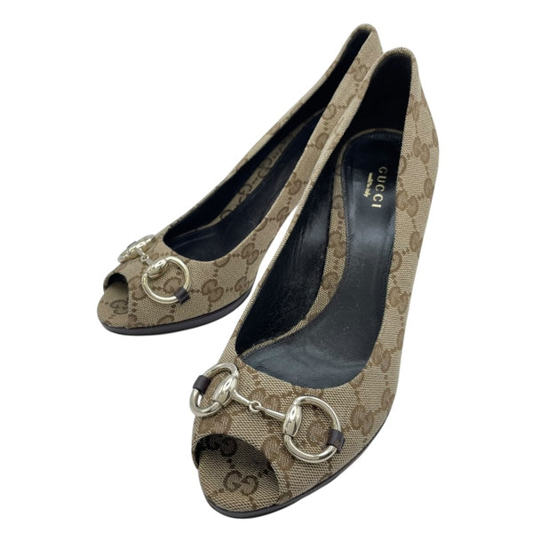 グッチ GUCCI GGキャンバスオープントゥパンプス 260036 ブラウン レディース パンプス