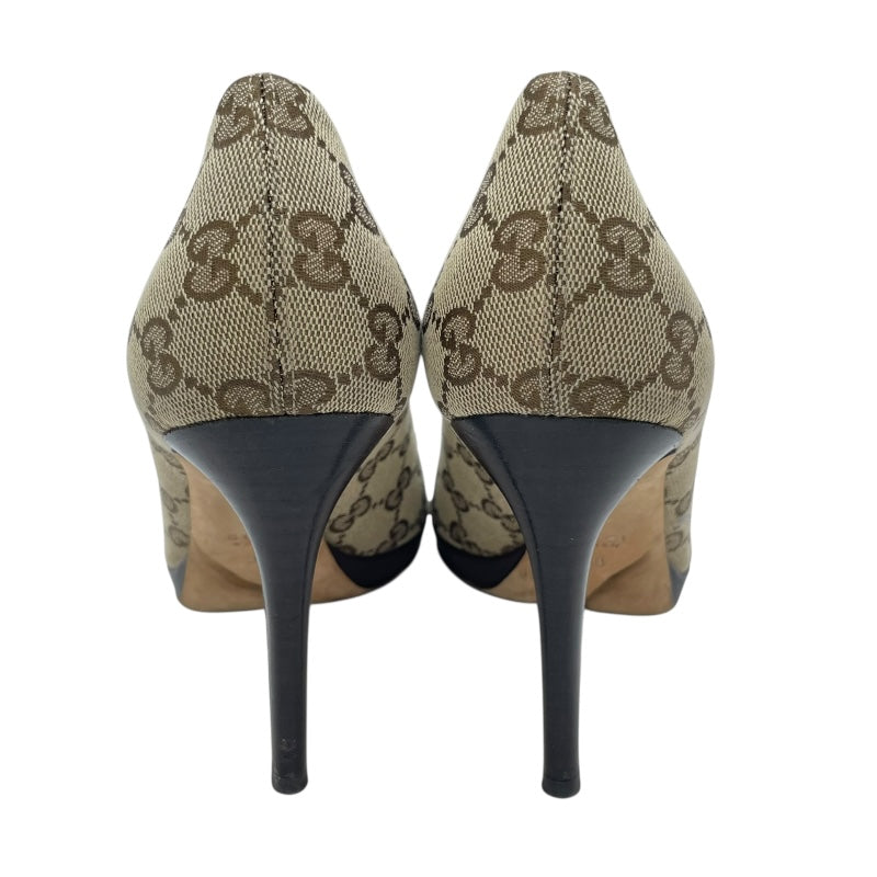 グッチ GUCCI GGキャンバスオープントゥパンプス 260036 ブラウン レディース パンプス