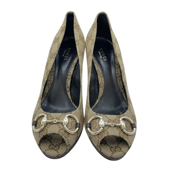 グッチ GUCCI GGキャンバスオープントゥパンプス 260036 ブラウン レディース パンプス