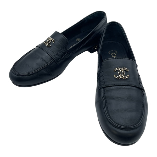 シャネル CHANEL ココマークチェーンローファー G35067 ブラック レザー レディース ローファー