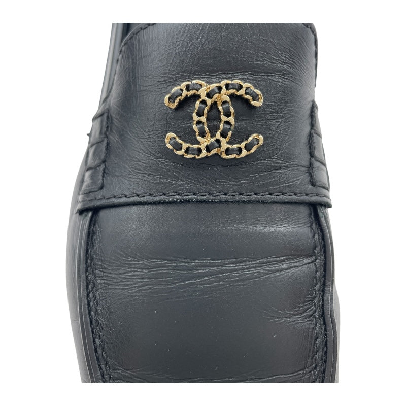 シャネル CHANEL ココマークチェーンローファー G35067 ブラック レザー レディース ローファー
