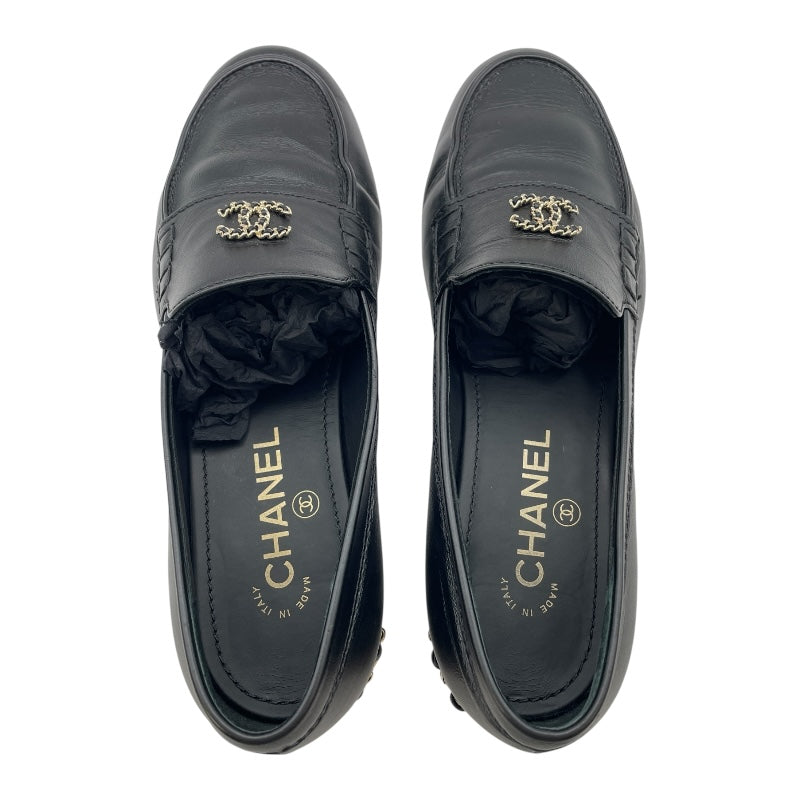シャネル CHANEL ココマークチェーンローファー G35067 ブラック レザー レディース ローファー