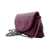 シャネル CHANEL ハーフムーンチェーンウォレット ボルドー シルバー金具 キャビア レディース ショルダーバッグ