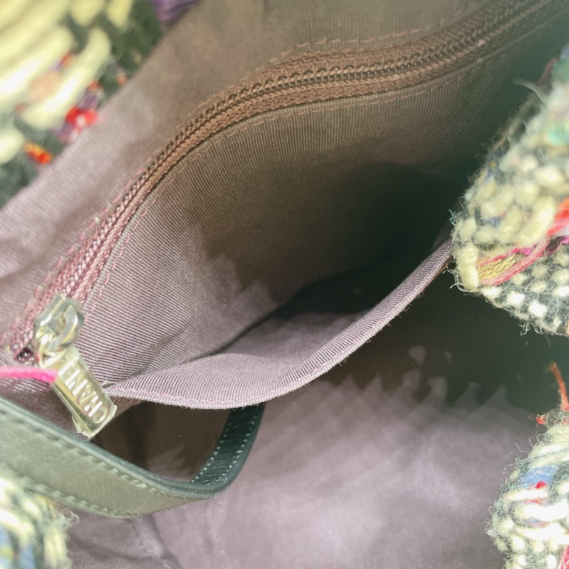 シャネル CHANEL ツイード巾着ショルダーバッグ マルチカラー シルバー