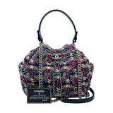シャネル CHANEL ツイード巾着ショルダーバッグ マルチカラー シルバー金具 ツイード レディース ショルダーバッグ