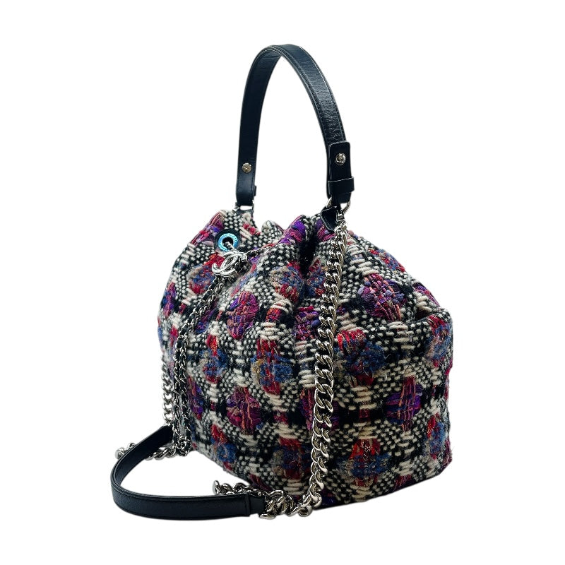 シャネル CHANEL ツイード巾着ショルダーバッグ マルチカラー シルバー