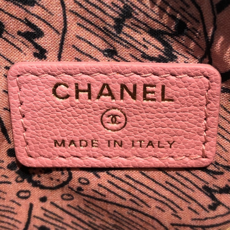 シャネル CHANEL ラッキーフラワーポーチ ピンク　ゴールド金具 カーフスキン レディース ポーチ