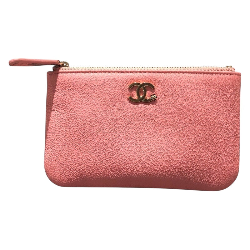 シャネル CHANEL ラッキーフラワーポーチ ピンク　ゴールド金具 カーフスキン レディース ポーチ