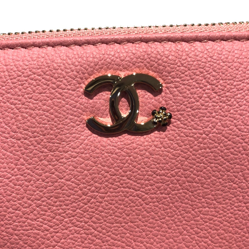 シャネル CHANEL ラッキーフラワーポーチ ピンク　ゴールド金具 カーフスキン レディース ポーチ