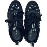 サルヴァトーレ・フェラガモ Salvatore Ferragamo ビジュー装飾ローカットスニーカー ブラック キャンバス レディース スニーカー