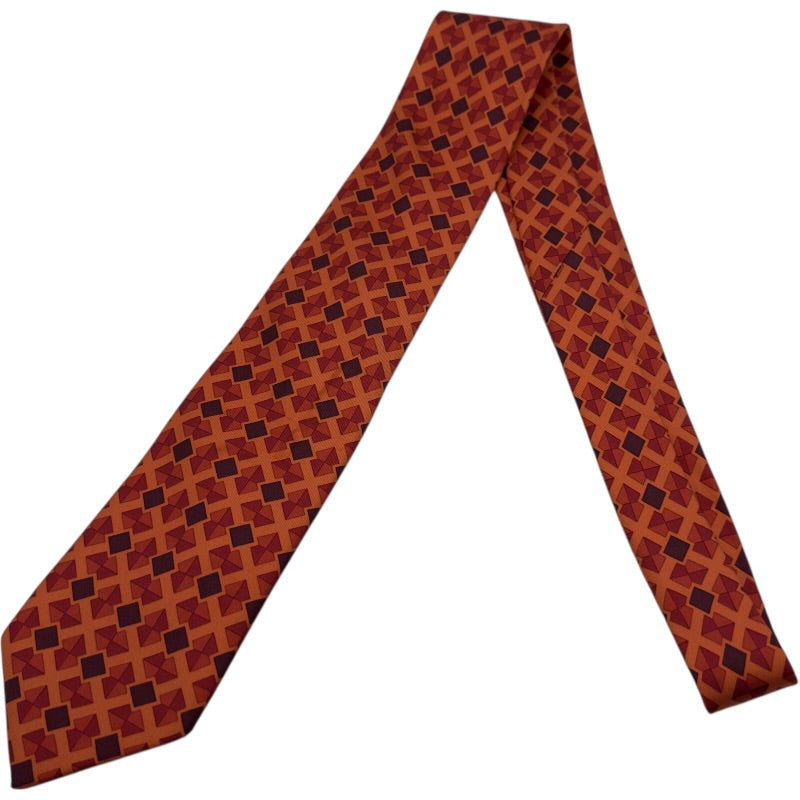 エルメス HERMES 総柄シルクネクタイ オレンジ シルク メンズ ネクタイ