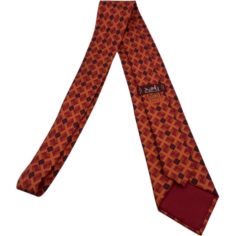 未使用級 エルメス HERMES ネクタイ シルク オレンジ 総柄 エルメス HERMES 総柄シルクネクタイ オレンジ シルク メンズ ネクタイ