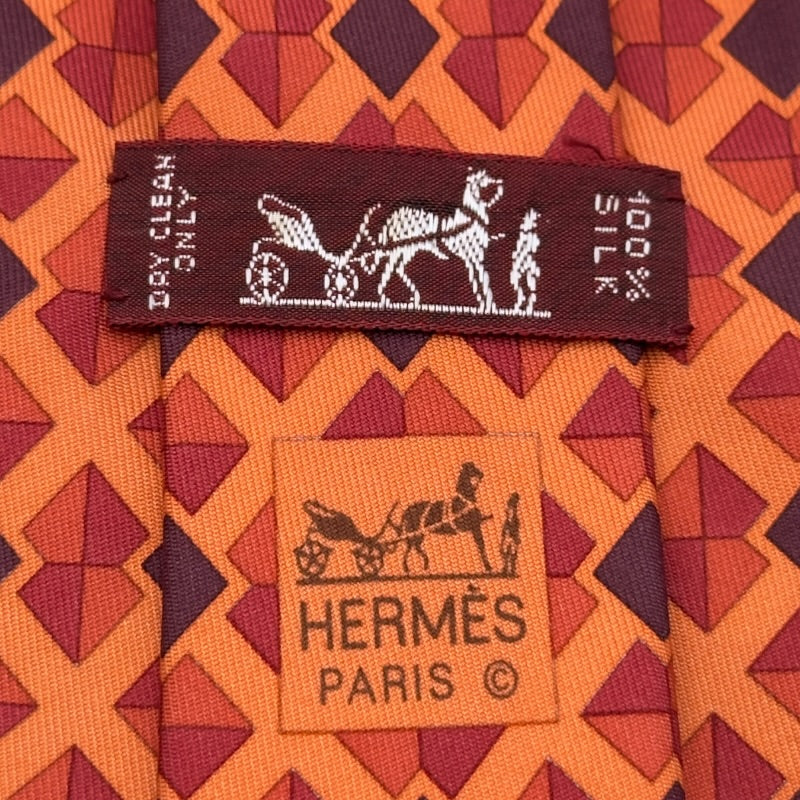 エルメス HERMES 総柄シルクネクタイ オレンジ シルク メンズ ネクタイ