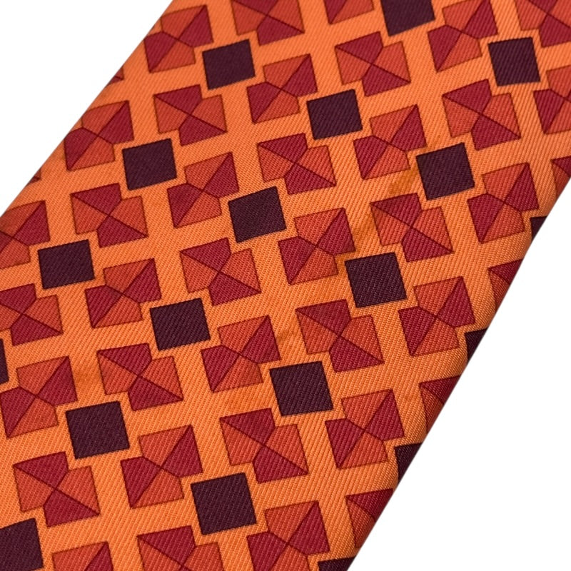 エルメス HERMES 総柄シルクネクタイ オレンジ シルク メンズ ネクタイ