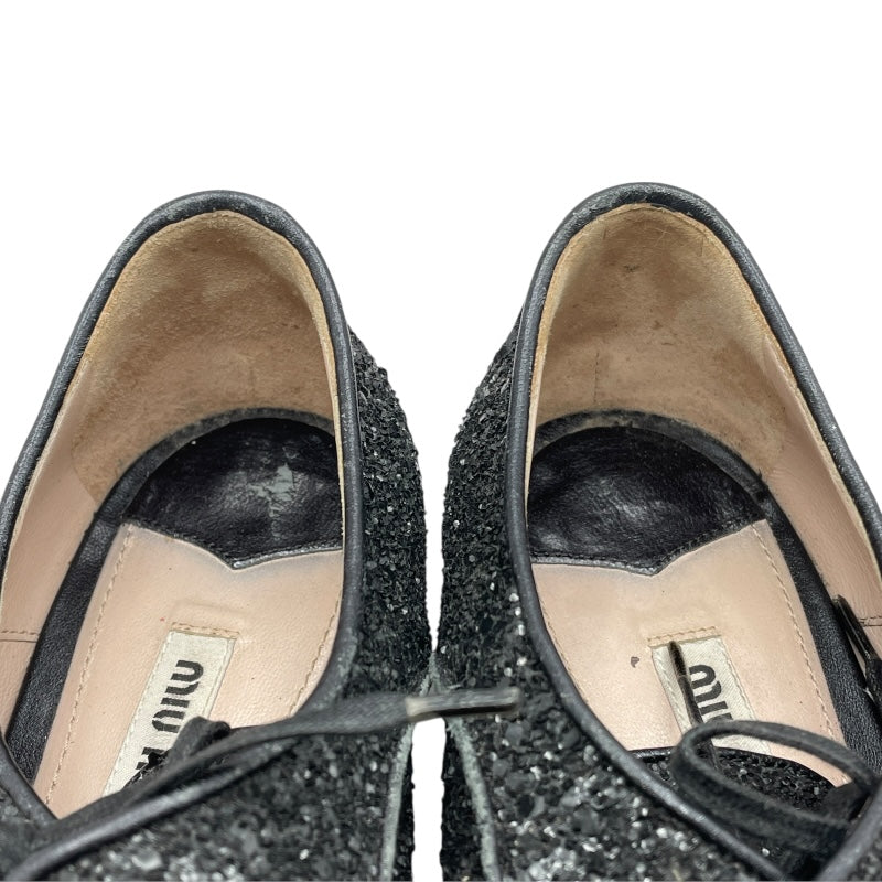 ミュウ ミュウミュウ miu miu グリッターレースアップシューズ ブラック