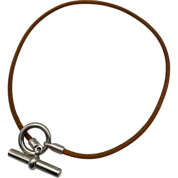 吾*ズ様 HERMES ブラウンレザーチョーカー エルメス HERMES グルナン チョーカー ブラウン レザー・メタル