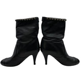 シャネル CHANEL ココマークチェーン装飾ショートブーツ G27249 ブラック レザー レディース ブーツ