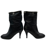 シャネル CHANEL ココマークチェーン装飾ショートブーツ G27249 ブラック レザー レディース ブーツ