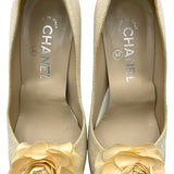 シャネル CHANEL カメリア装飾グリッターパンプス ベージュ レザー レディース パンプス
