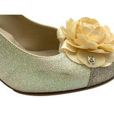 シャネル CHANEL カメリア装飾グリッターパンプス ベージュ レザー レディース パンプス