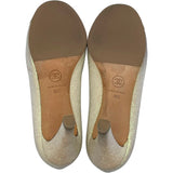 シャネル CHANEL カメリア装飾グリッターパンプス ベージュ レザー レディース パンプス