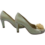 シャネル CHANEL カメリア装飾グリッターパンプス ベージュ レザー レディース パンプス