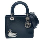 クリスチャン・ディオール Christian Dior レディディオール ミディアム ブラック シルバー金具 レザー ラインストーン レディース ショルダーバッグ