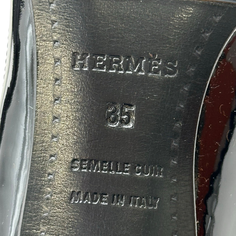 エルメス HERMES ウィングチップパテントヒールパンプス ブラック