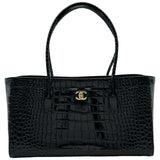シャネル CHANEL スモールショッピングバッグ AS6243 ブラック/ゴールド金具 クロコエンボスカーフ レディース トートバッグ
