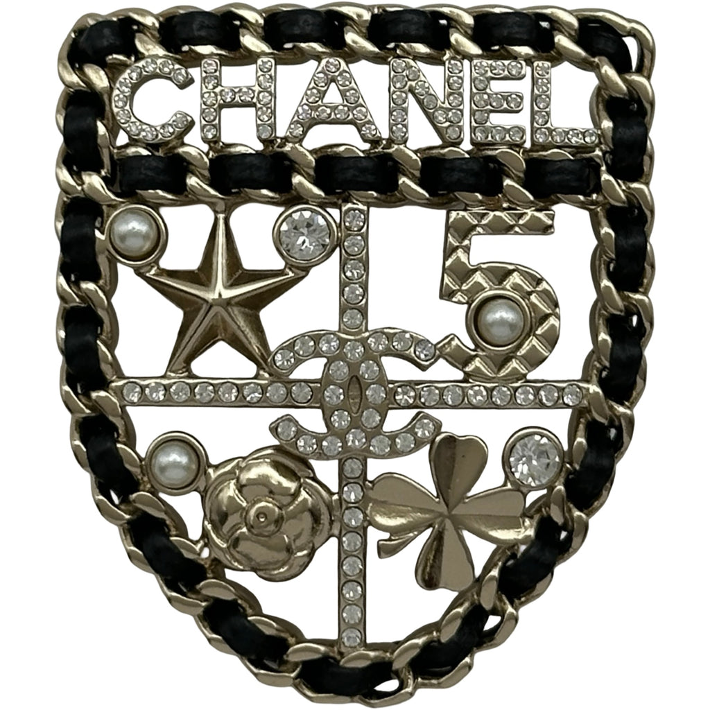 シャネル CHANEL ロゴエンブレムモチーフブローチ ブラック/ゴールド