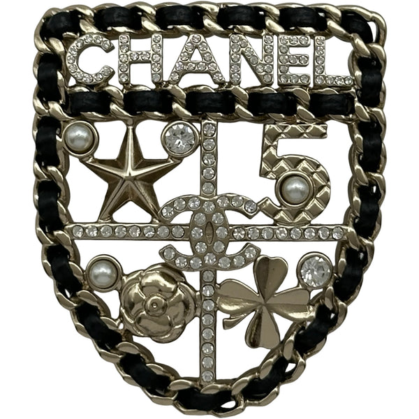 シャネル CHANEL ロゴエンブレムモチーフブローチ ブラック/ゴールド 
