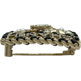 シャネル CHANEL ロゴエンブレムモチーフブローチ ブラック/ゴールド金具 メタル/パール/ラインストーン アクセサリー
