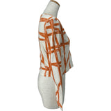 エルメス HERMES ボルデュック総柄トップス オレンジ コットン レディース 長袖Ｔシャツ