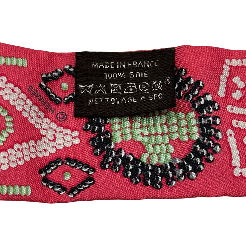 エルメス HERMES ツイリー KELLY EN PERLES レッド/グリーン シルク