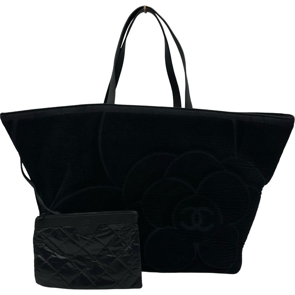 シャネル CHANEL ココマークカメリアビーチバッグ ブラック パイル