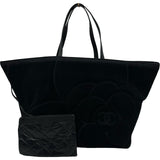 シャネル CHANEL ココマークカメリアビーチバッグ ブラック パイル/レザー レディース トートバッグ