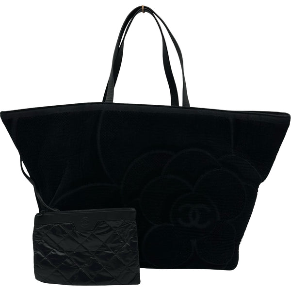シャネル CHANEL ココマークカメリアビーチバッグ ブラック パイル