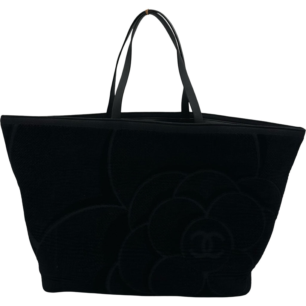 シャネル CHANEL ココマークカメリアビーチバッグ ブラック パイル