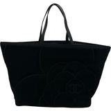 シャネル CHANEL ココマークカメリアビーチバッグ ブラック パイル/レザー レディース トートバッグ