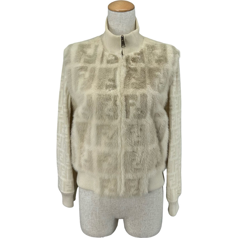 FENDI 白ニット　ジャケット フェンディ FENDI FFミンクファー切替ニットブルゾン FNE16F