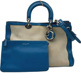 クリスチャン・ディオール Christian Dior ディオリッシモ 2WAYトートバッグ ブルー シルバー金具 レザー/キャンバス レディース ショルダーバッグ