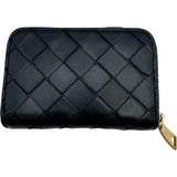 ボッテガ・ヴェネタ BOTTEGA VENETA ジップアラウンドコインケース 749933 ネイビー ゴールド金具 イントレチャート レディース カードケース